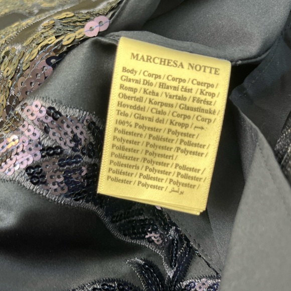 Marchesa Notte Lotus Sequin Midi Dress Size 2 Navy Formal Elegant Party Evening - Picture 13 of 16